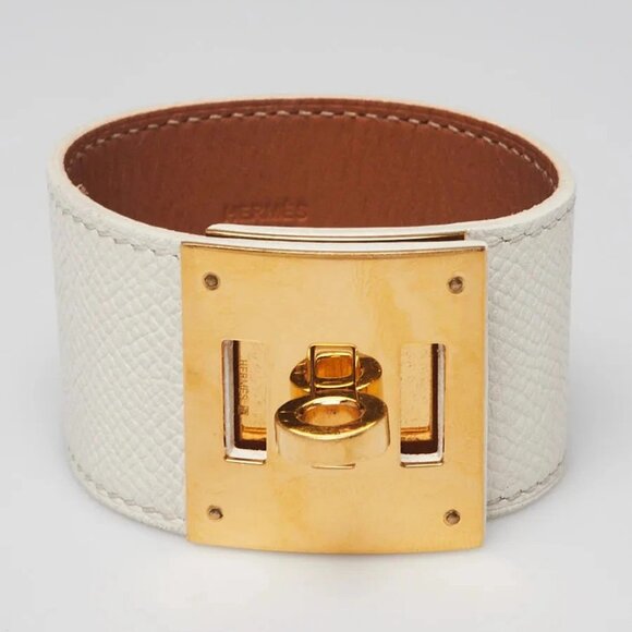 Hermes White Epsom Leather Gold Plated Kelly Dog Bracelet - Picture 1 of 6